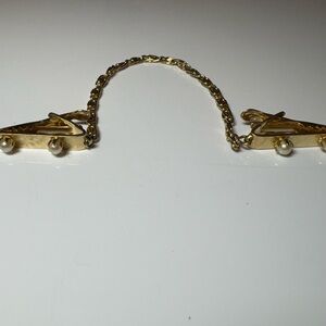 Vintage Gold Tone Sweater Guard/Clip with Faux Pearl Accents